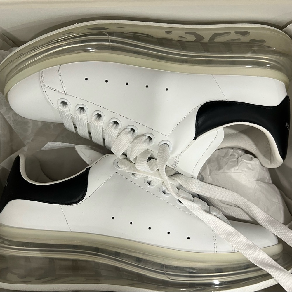 Alexander McQueen Women’s White and Black Sneaker Clear Platform Sole Size 7.5w